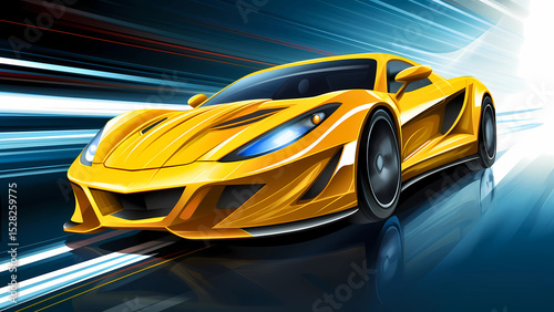 Modern Sports Car Vector – Sleek, Aerodynamic Racing Illustration with Studio Lighting