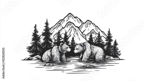 Two bears by a mountain stream.
