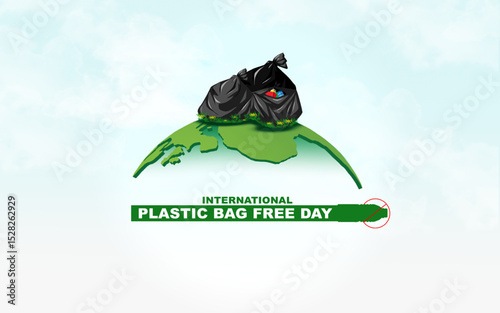 Plastic Bag Free Day Awareness Concept Design. International Plastic Bag Free Day text suitable for banners, posters and social media needs