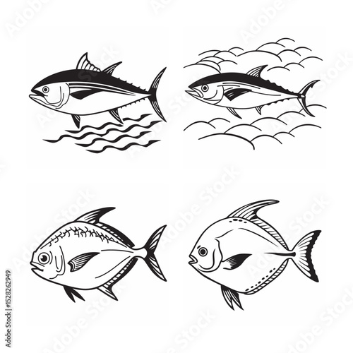 line art of marine fish on the white background