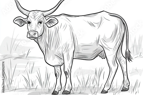 Detailed drawing of a cow in profile view.