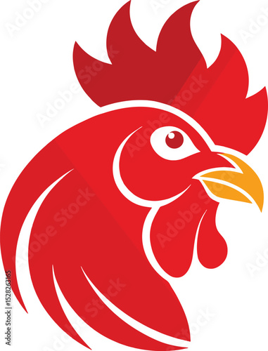 Red rooster head silhouette isolated on white background