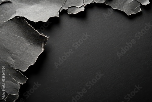 Corner Tear. Black Crumpled Cardboard Blank Page for Advertising Banner Background
