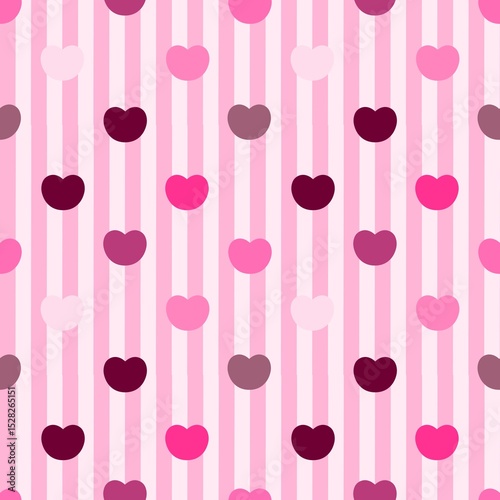 Seamless heart pattern with vertical pink stripes. Cute and romantic design, perfect for Valentine's Day, wrapping paper, and girly backgrounds.