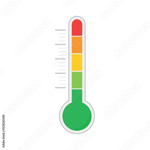Icon of a scale with different degrees from green to red. Thermometer indicator showing temperature levels. Flat vector illustration isolated on white background