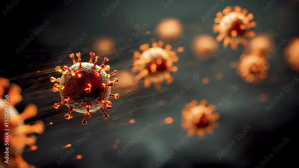 3D loop animation of floating micro organism virus bacteria germ cell ...