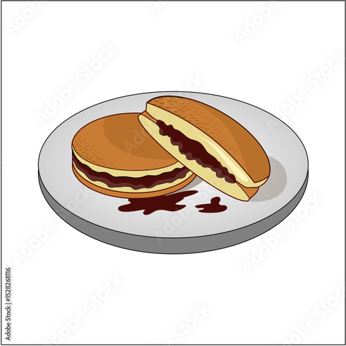 Vector illustration of dorayaki—fluffy Japanese pancakes sandwiched with sweet red bean paste
