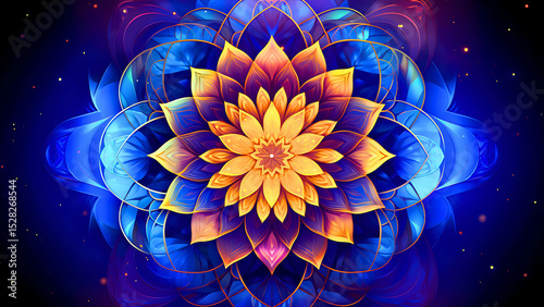 Colorful Abstract Mandala Flower Background – Vibrant Symmetrical Pattern with Spiritual and Geometric Design for Meditation, Art, and Decor