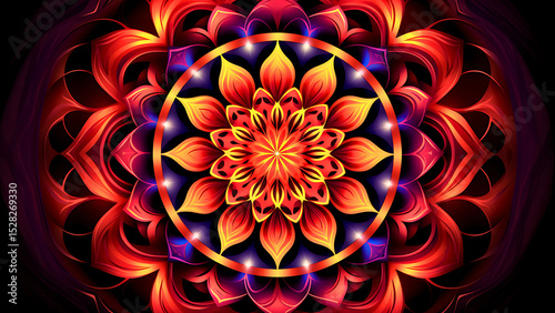Colorful Abstract Mandala Flower Background – Vibrant Symmetrical Pattern with Spiritual and Geometric Design for Meditation, Art, and Decor