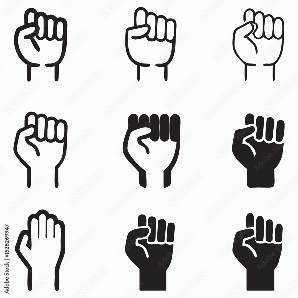 Obraz premium A diverse set of hand gesture icons, symbols, and illustrations featuring fingers, palms, and human arms in various poses like pointing, a fist, and numbering two, three, and five