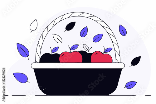 Autumn harvest apples in a woven basket
