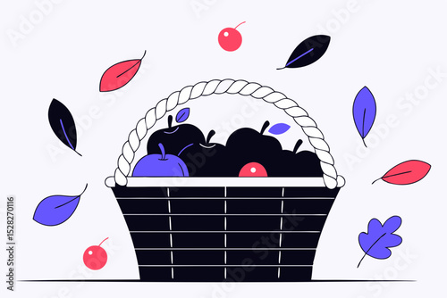 Autumn harvest a basket of apples and cherries