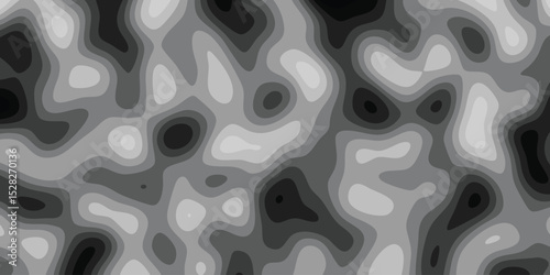Abstract contour topography vector seamless pattern in grayscale for creative design and background usage