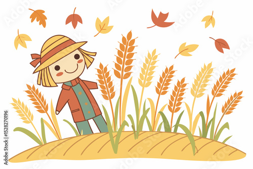 Happy girl in autumn wheat field