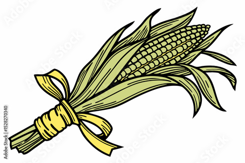 Single ear of corn with yellow ribbon