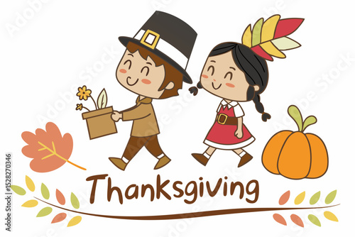 Thanksgiving children cartoon illustration