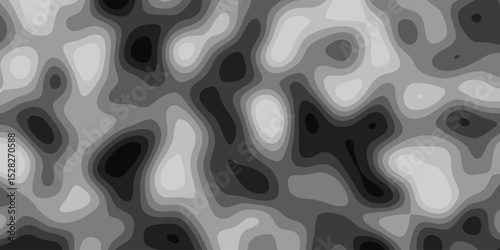 Abstract topographic contours seamless pattern in shades of gray illustrating digital landscape or terrain for background and design