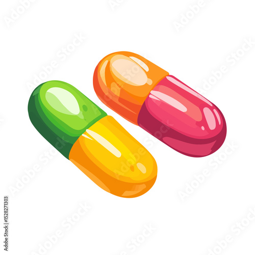 Vitamin Supplements vector 2D flat illustration, isolated on a white background.