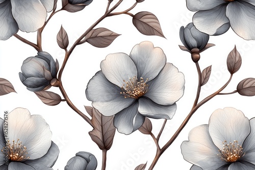 Elegant floral pattern featuring muted tones and delicate blossoms.