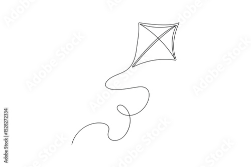Minimal continuous one line drawing of a flying kite – outline vector illustration for childhood, freedom, and outdoor activity themes.