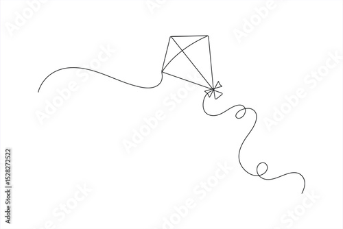 Minimal continuous one line drawing of a flying kite – outline vector illustration for childhood, freedom, and outdoor activity themes.