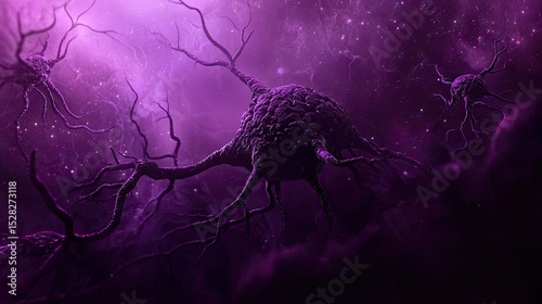 Intricate purple neural network in a cosmic nebula.
