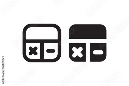 Calculator icon set with basic operations symbols in black and white.