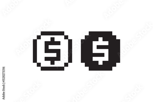 Black and white pixelated yin yang symbols on a transparent background.