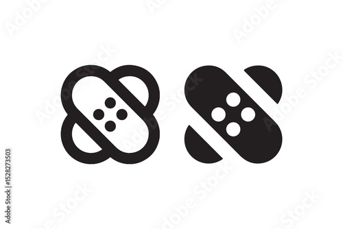 Abstract black and white capsule design with circular pattern.