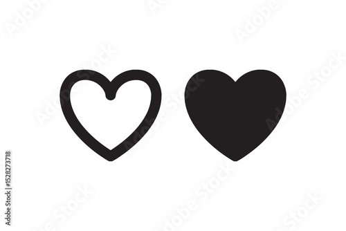 Minimalist black and white heart icons for love and emotion designs.