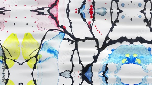 Colorful watercolor paint splatters create an abstract floral texture on a paper backdrop, illustrating a vibrant and grunge-inspired design