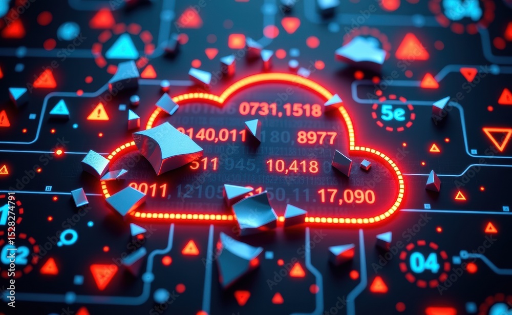 Obraz premium Abstract Digital Cloud with Red Elements