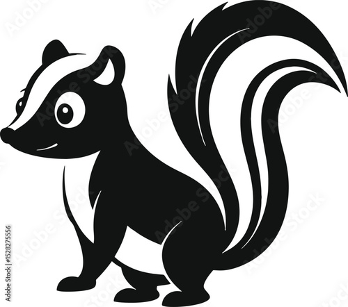 Cute skunk cartoon silhouette isolated on white background