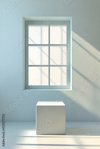 Simple, minimalist scene with a blank cube and window.
