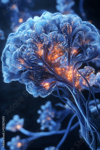 Hippocampus neuron activity. Cognitive enhancement through active hippocampal networks visualization. photo
