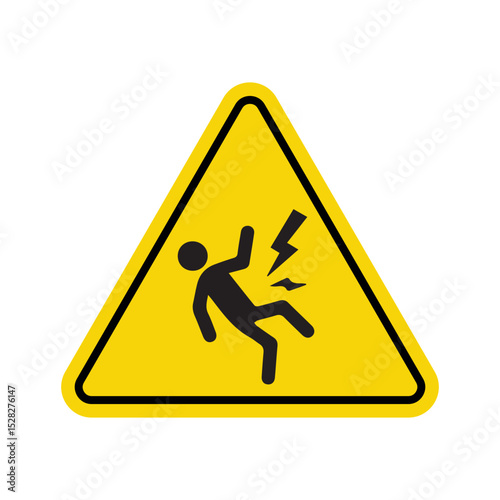 Yellow Triangle Warning Sign with Silhouette of Person Struck by Lightning, Safety Hazard Icon