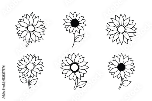 A set of sunflower line art vector illustration
