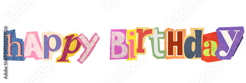 Vibrant Cut-Out Style Happy Birthday Graphic Design, Paper cutout Happy Birthday banner isolated on white 

