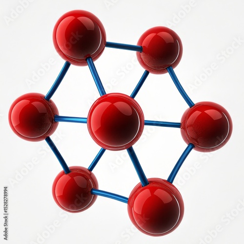 Red Sphere Network 3D Render of Interconnected Nodes, Network Concept, Molecular Structure, Connections Network Graph, Molecular Modeling