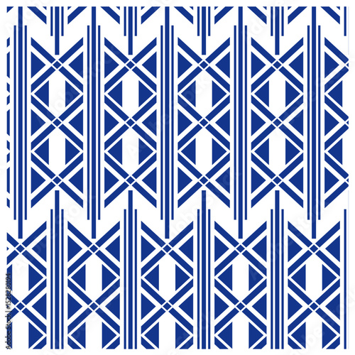 seamless geometric pattern with geometric shapes, band consists of solid vertical lines, while the other type is made up of intersecting diagonal lines that form X-shapes and triangles
