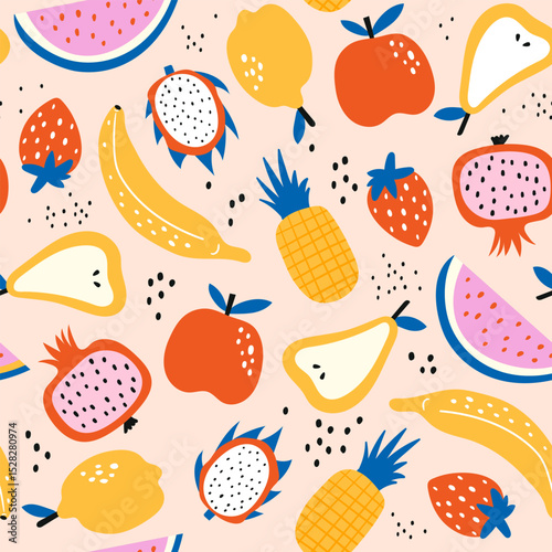 Seamless pattern with fresh fruit.  Vector