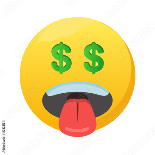 Money from mouth on eyes dollar symbol Face Emoji. Emotion 3d cartoon icon. Yellow round emoticon. Vector illustration
