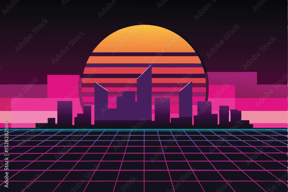 retro futuristic cityscape vector illustration