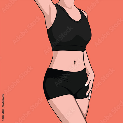 Hot sexy girl body fitness flat cartoon vector illustration