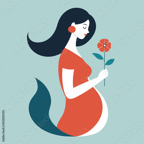 minimalist pregnant woman single flower tiny vector