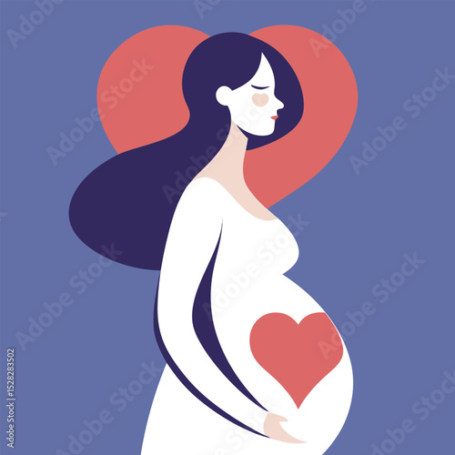 minimalist pregnant woman heart shadow subtle vector
