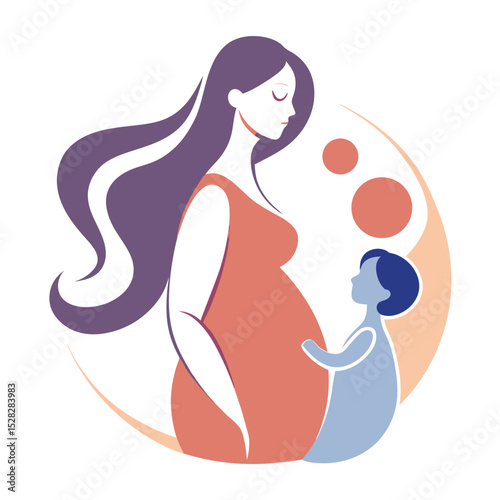 pregnant woman baby outline floating together vector