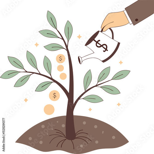 A hand planting a seed that is growing into a small money tree, metaphorical icon for venture capital or seed funding.