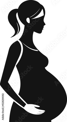 pregnant woman shadow silhouette flat black vector