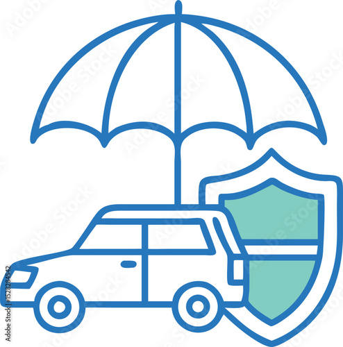 A large umbrella icon shielding a smaller car icon, symbolizing protection and insurance.